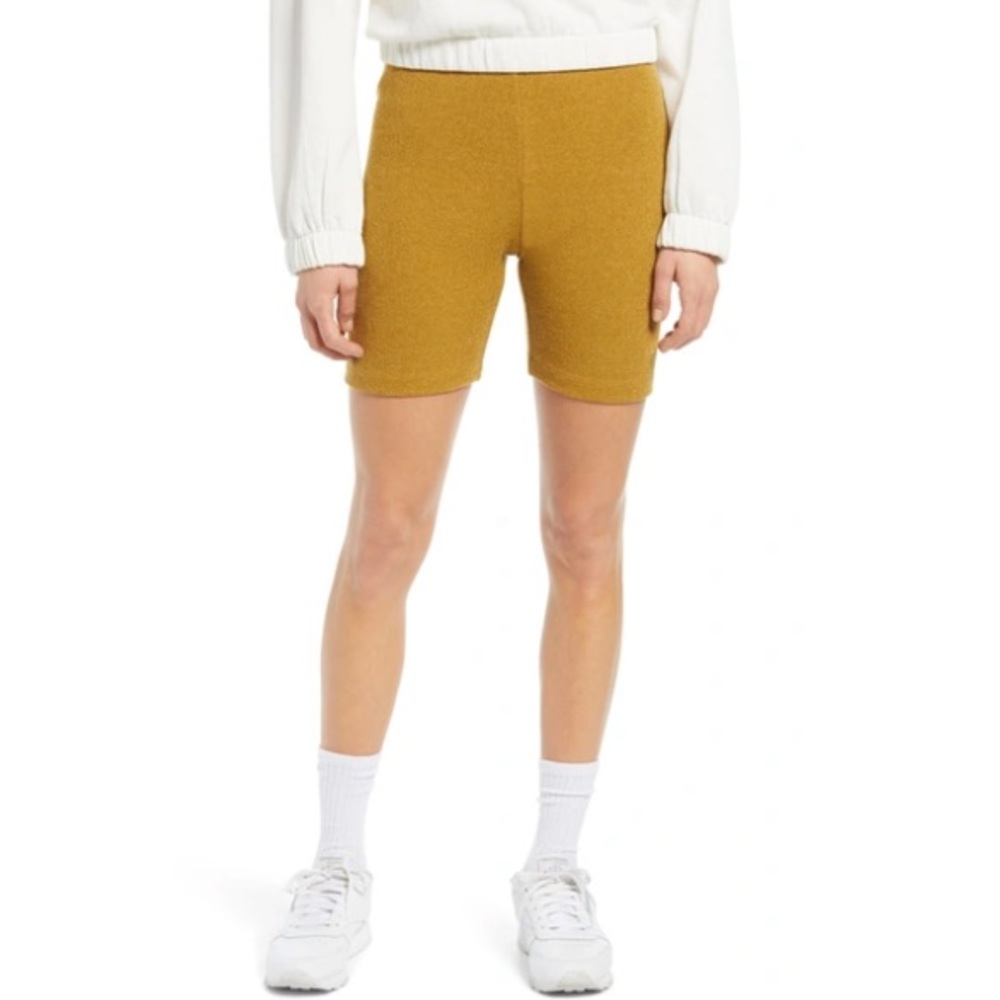 New All In Favor Knit Bike Shorts Olive Mustard Marigold Medium Loungewear NWOT
